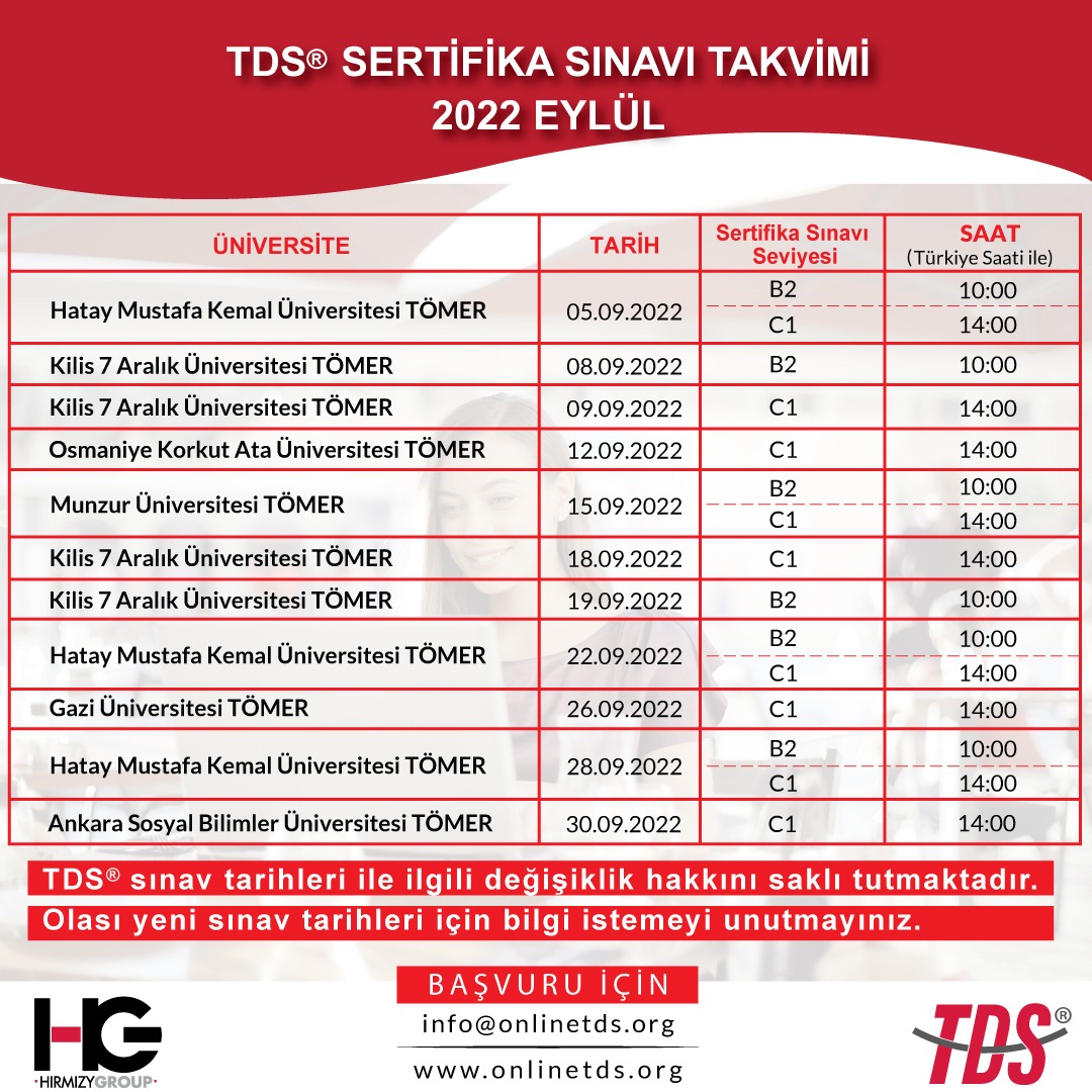 TDS® SINAV TAKVİMİ (2022 EYLÜL)