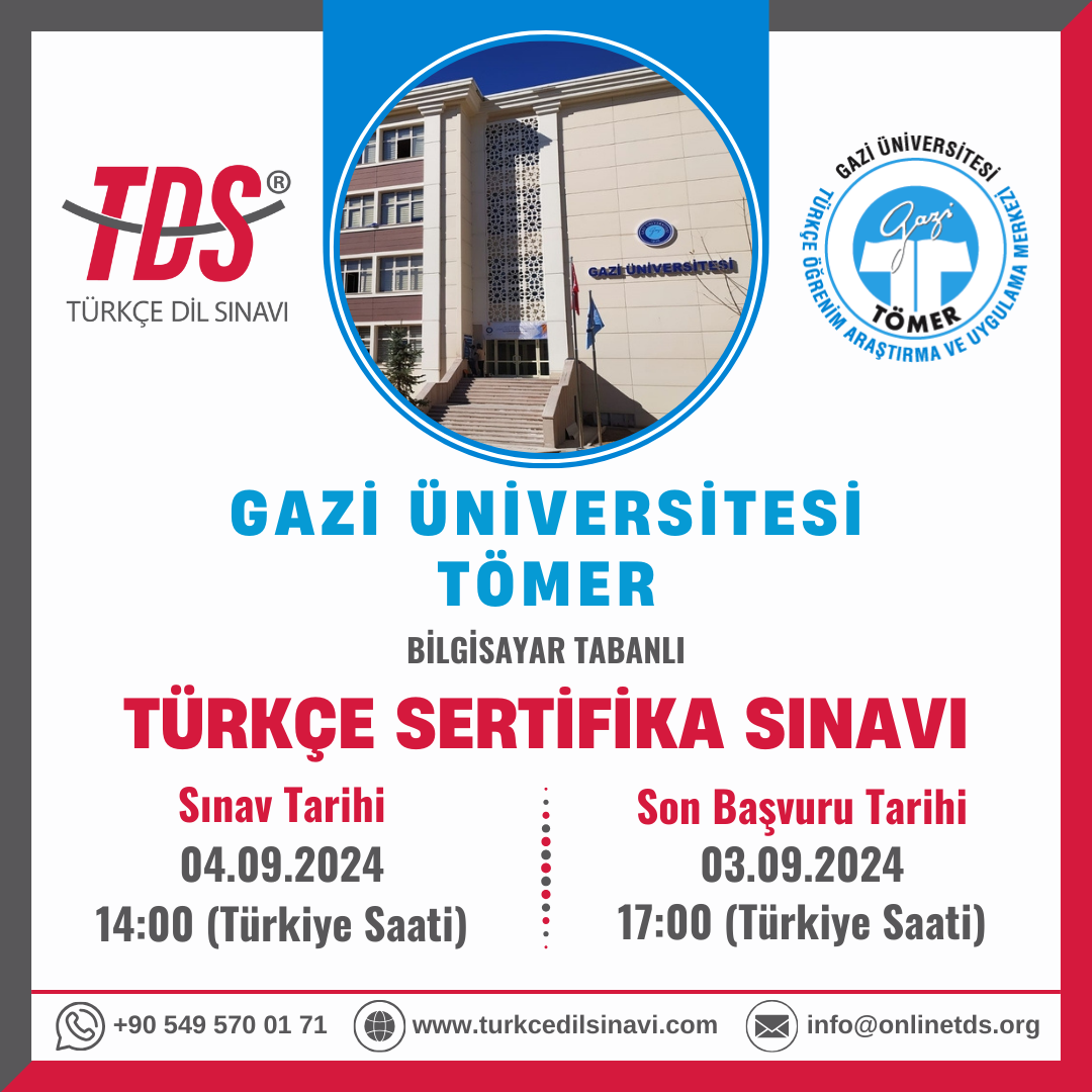 Gazi Üniversitesi TÖMER Türkçe Sertifika Sınavı (2024 Eylül)