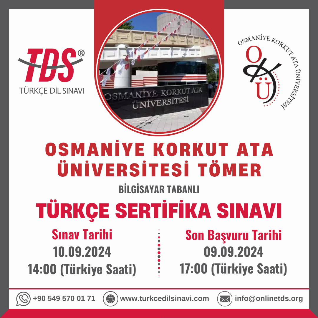 Osmaniye Korkukt Ata Üniversitesi TÖMER Türkçe Sertifika Sınavı (2024 Eylül)