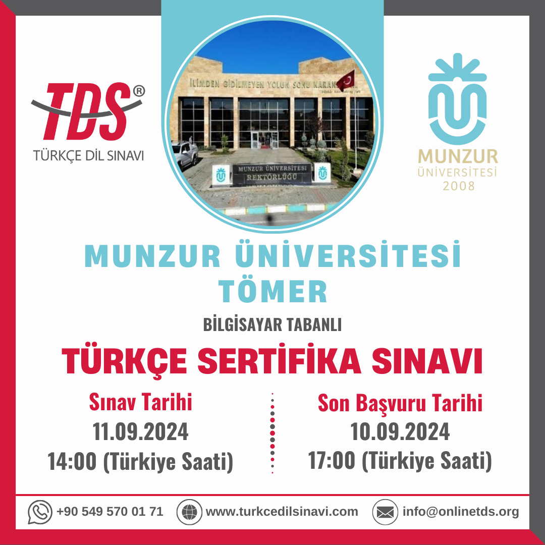 Munzur Üniversitesi TÖMER Türkçe Sertifika Sınavı (2024 Eylül)
