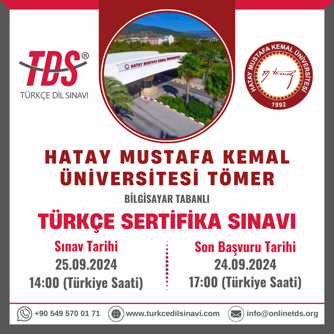 Hatay Mustafa Kemal Üniversitesi TÖMER Türkçe Sertifika Sınavı (2024 Eylül)