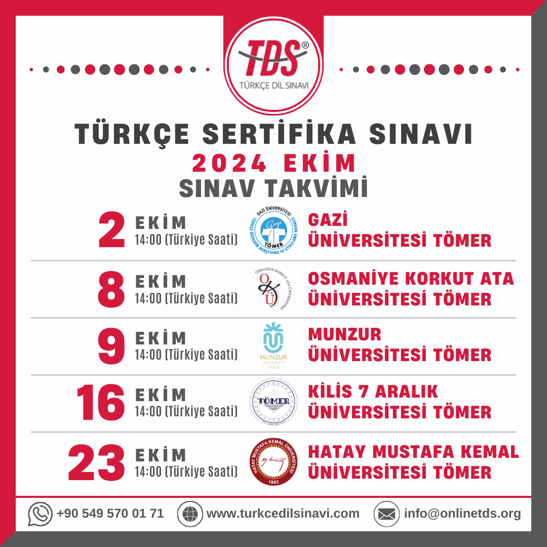 TDS® Sınav Takvimi (2024 Eylül)