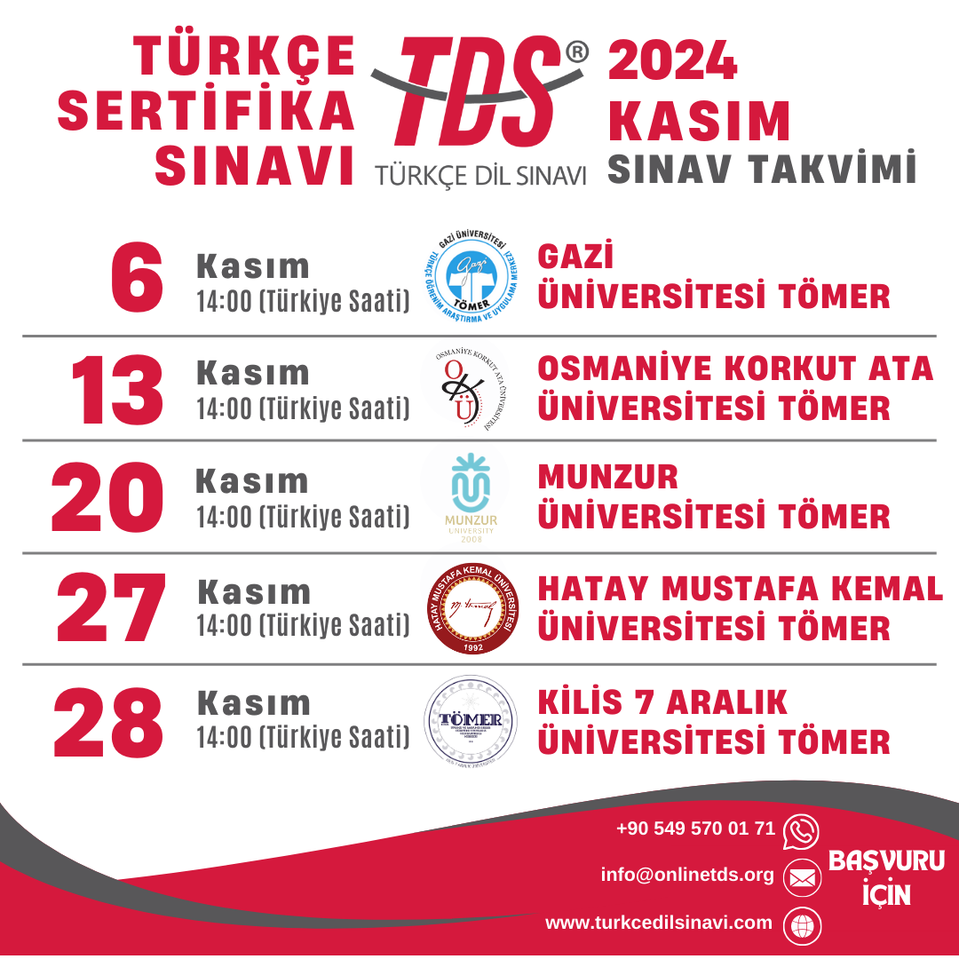 TDS® Sınav Takvimi (2024 Kasım)