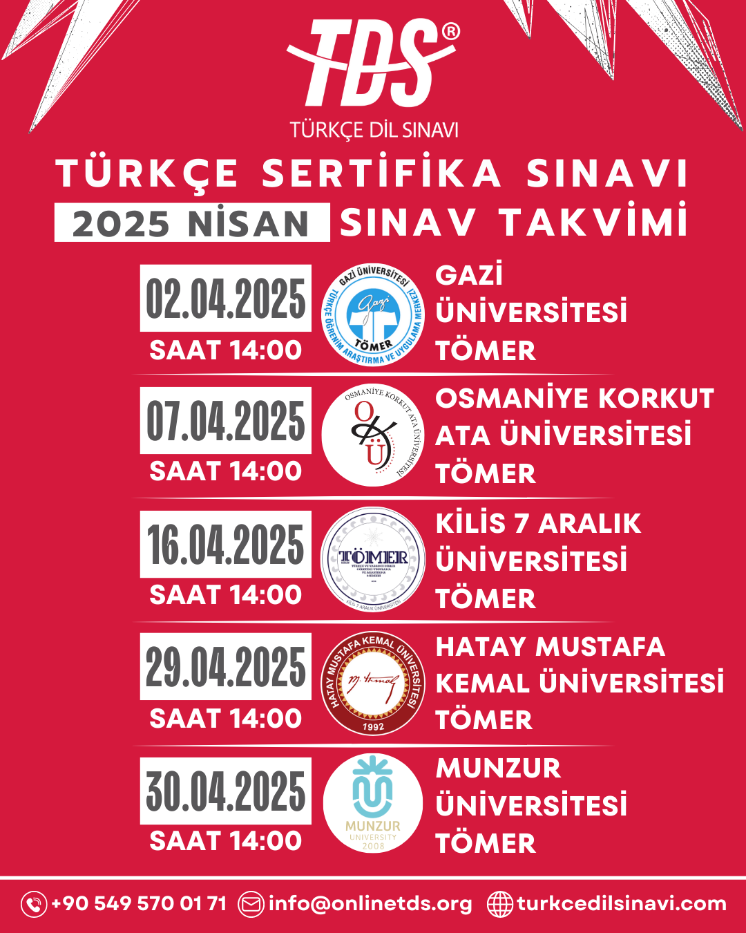 TDS® Sınav Takvimi (2025 Nisan)