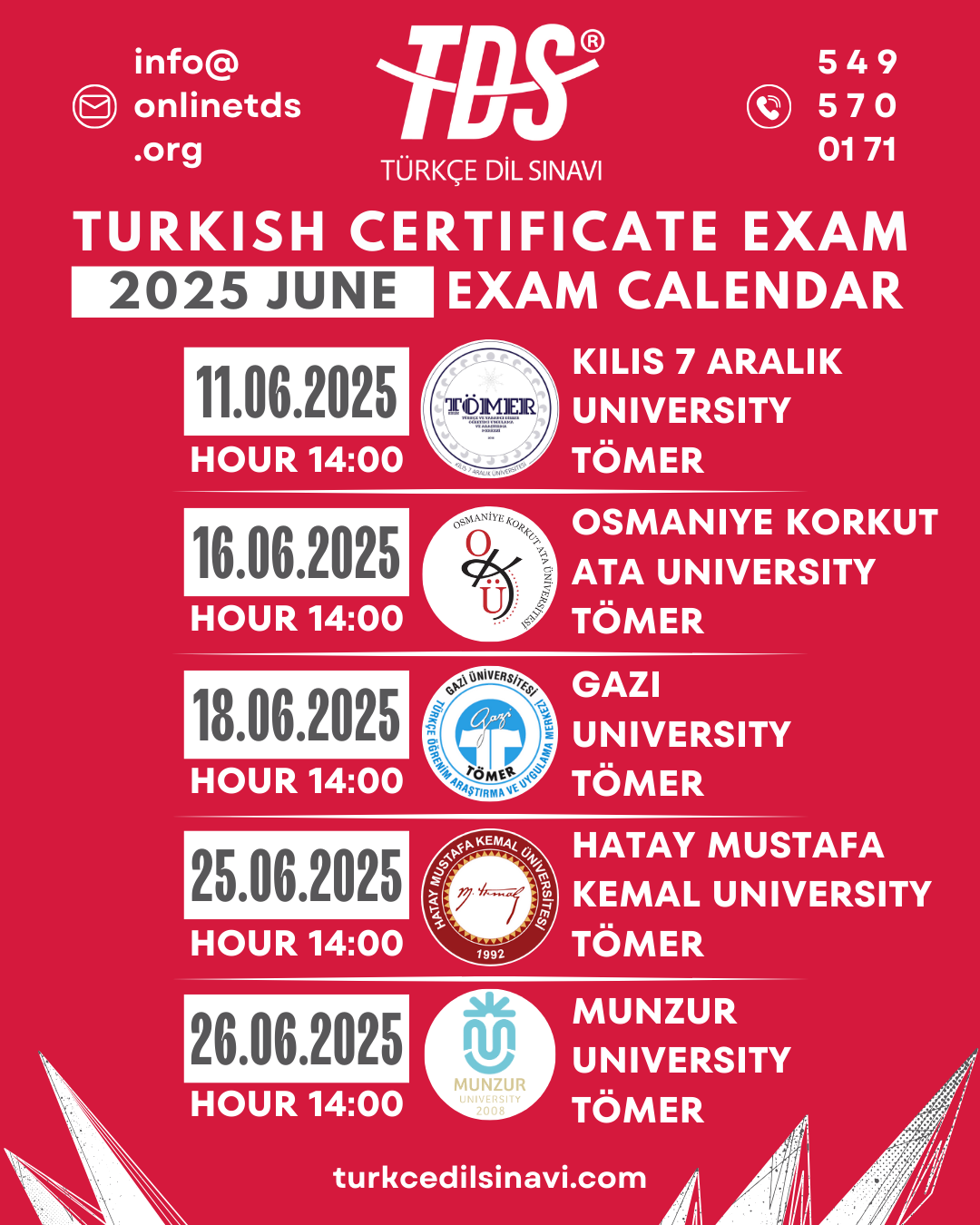 TDS® Sınav Takvimi (2025 Haziran)