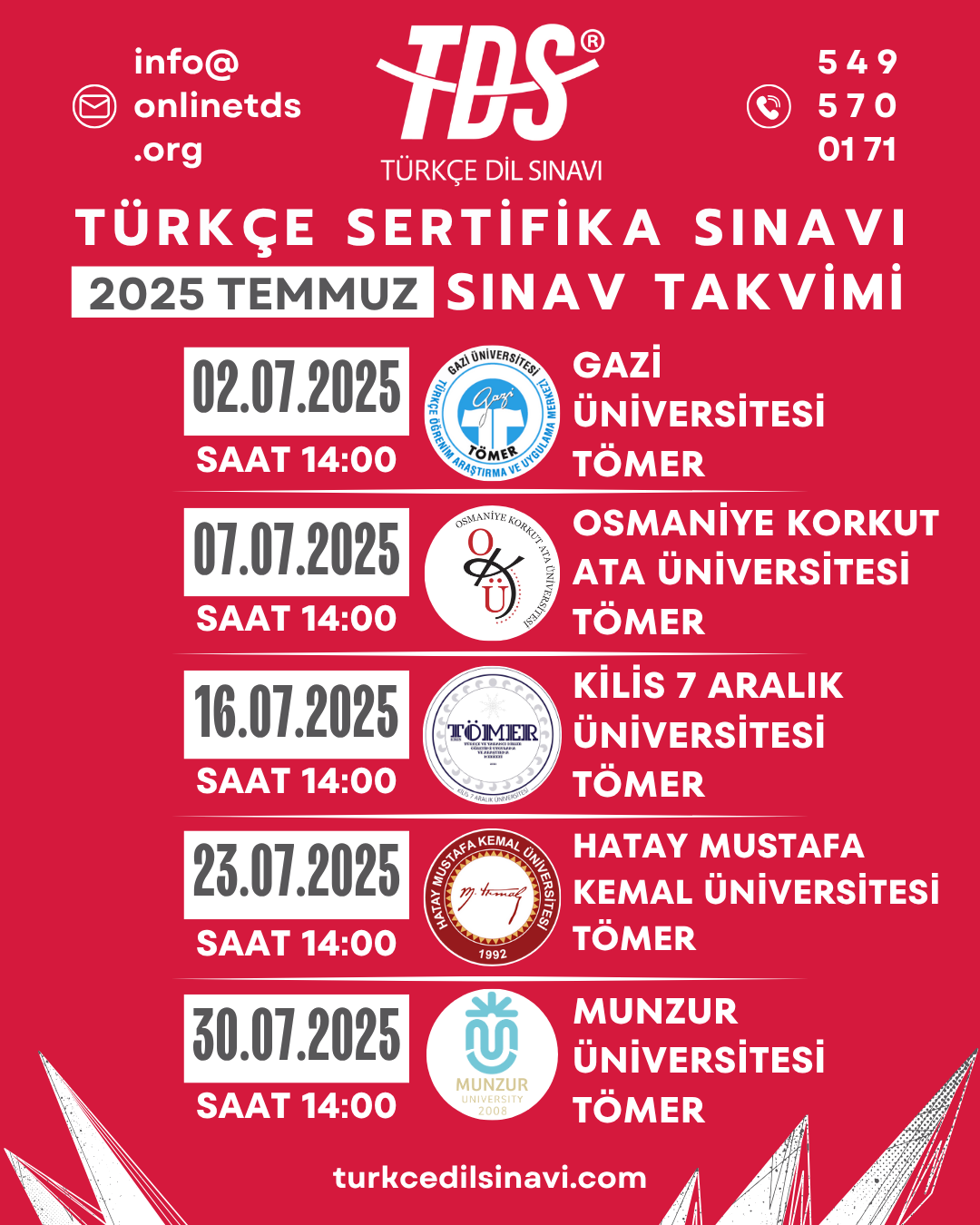 TDS® Sınav Takvimi (2025 Temmuz)