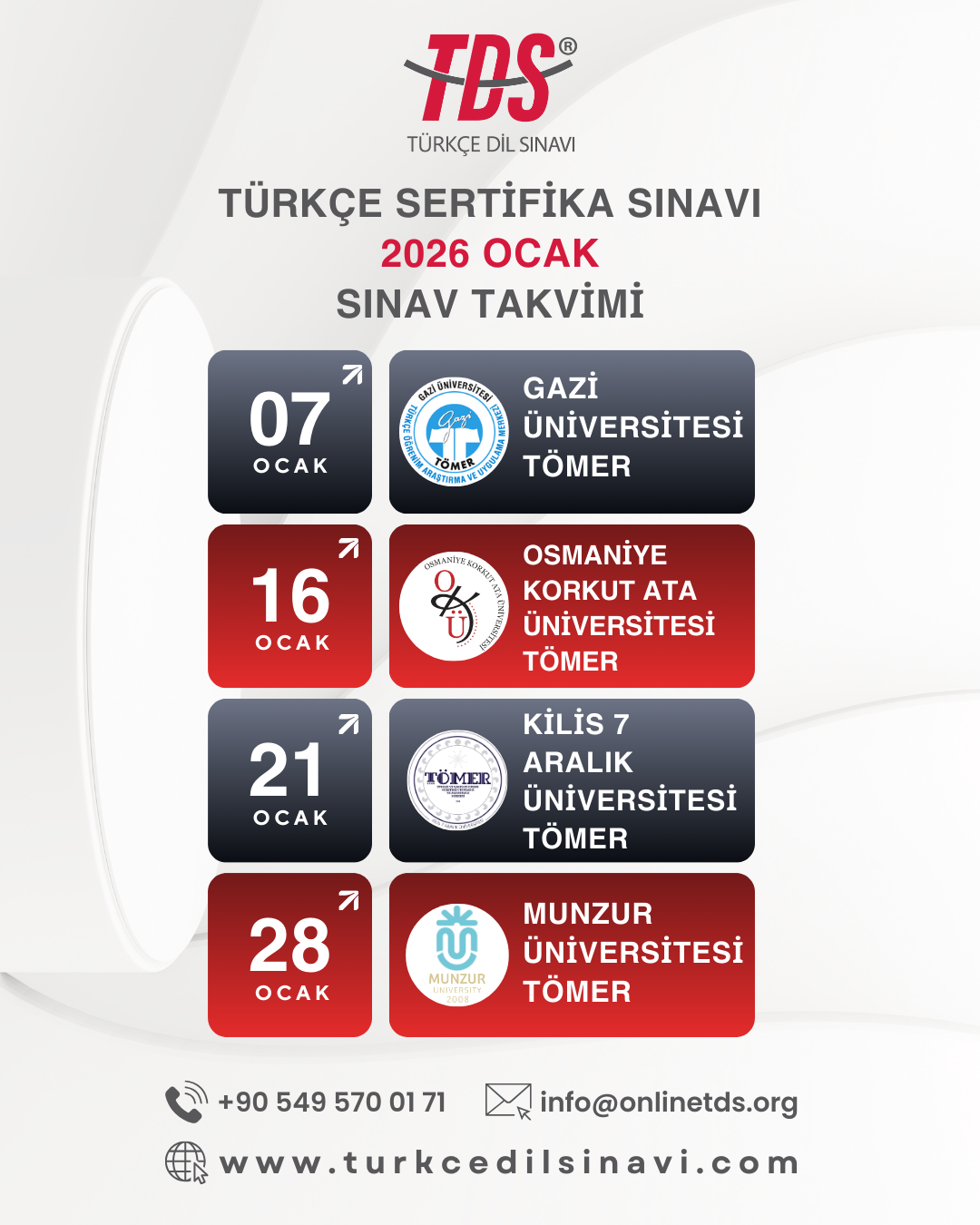 TDS® Sınav Takvimi (2026 Ocak)